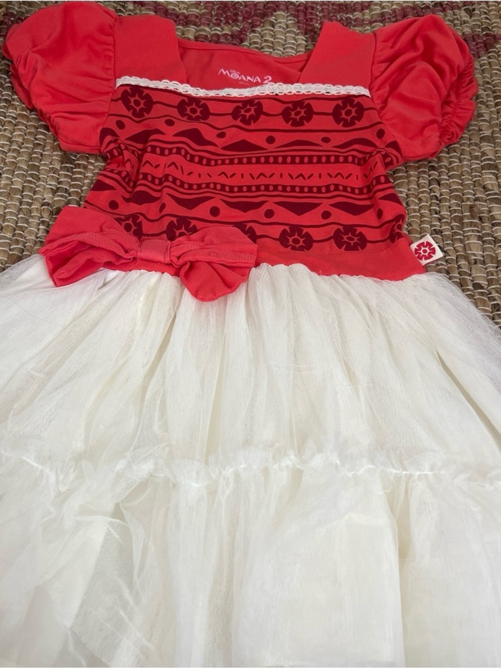 Disney Girls' Red and White Moana-style Tulle Dress